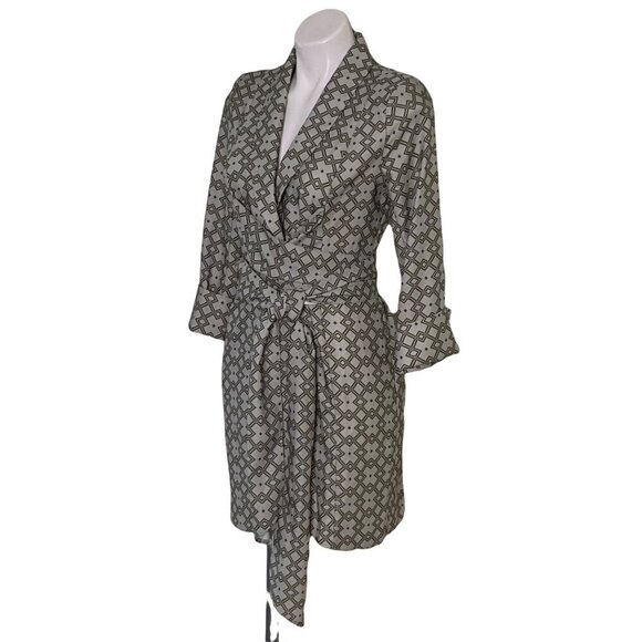 ASOS NWT Monogram Print Mini Tux Dress, Gray Khaki Cuffed Sleeves Women's 6 (US) - Picture 7 of 12